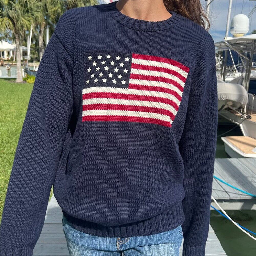 Brandy Melville John Galt Navy American Flag Sweater NWT